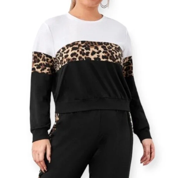 Shein Animal Print Pulli SHEIN Curve Plus Leopard Panel Colorblock